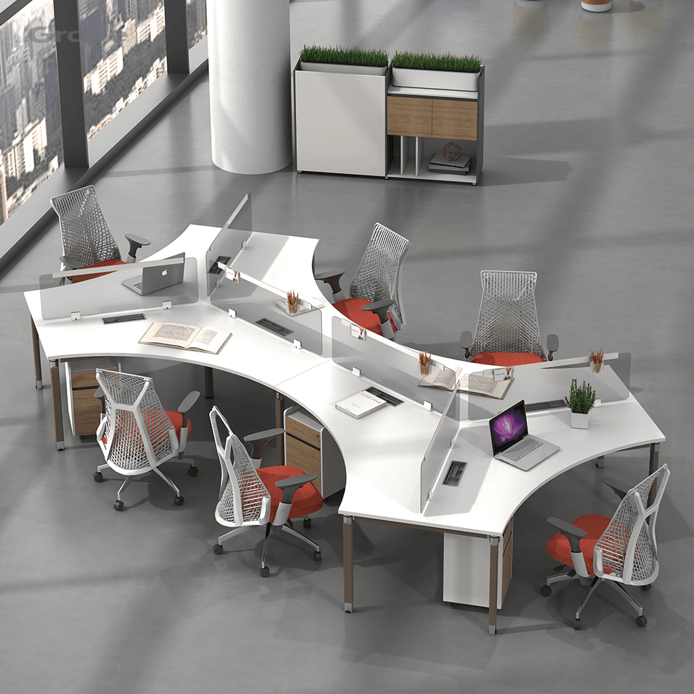 Poste de travail moderne pour six personnes : redéfinissez la collaboration avec une table de bureau élégante.